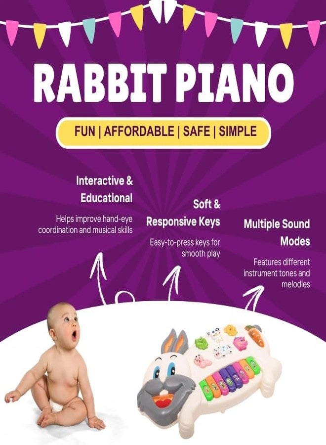 SPOCCO | Rabbit Piano Musical Toy Educational Learning Music Keyboard Toys for Kids Playset with Flashing Lights & 6 Animal Sounds & 8 Keys Fun Play Activity Birthday Gift for Boys Girls Toddlers -152 - Image 5